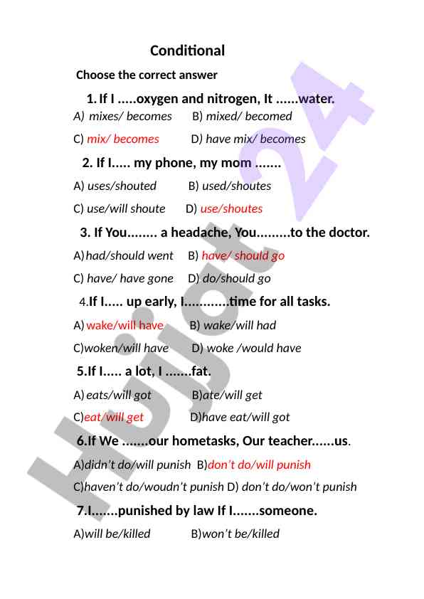 Conditional sentences practice test