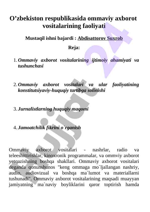 Ommaviy axborot vositalarining ijtimoiy ahamiyati