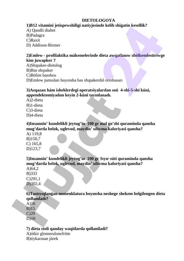 Dietologiyada b12 vitamini va dieta
