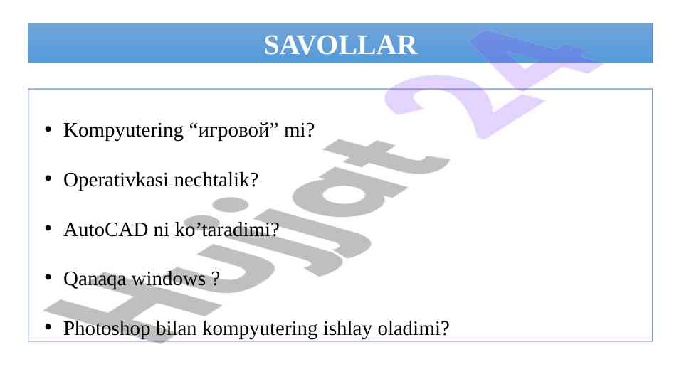 Kompyuter sotib olishda savollar va tavsiyalar