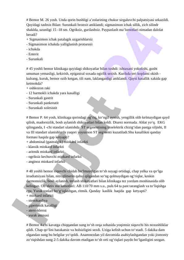 Surunkali kasalliklar va tashxislar haqida ma'lumotlar