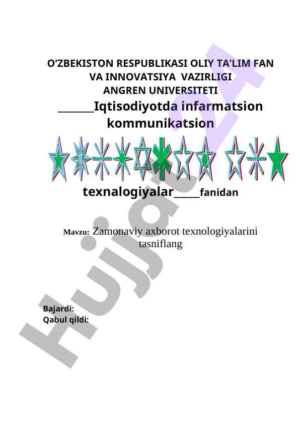 Zamonaviy axborot texnologiyalarini tasniflash