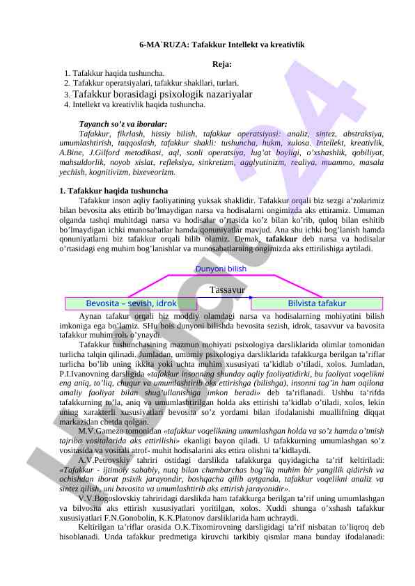 Tafakkur intellekt va kreativlik haqida ma'ruza
