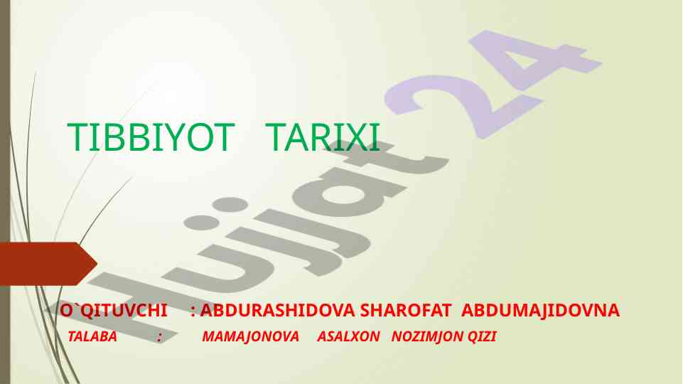 Qadimgi yunon va rim tibbiyoti bo'yicha mustaqil ish
