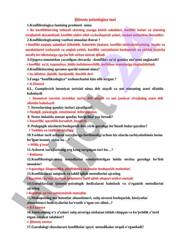 Ijtimoiy psixologiya testi va konfliktlarni boshqarish