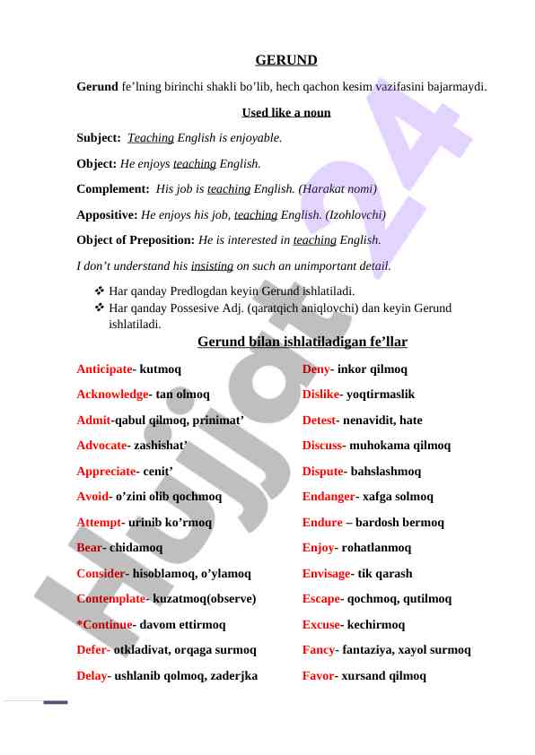 Gerund va uning ishlatilishi haqida qo‘llanma