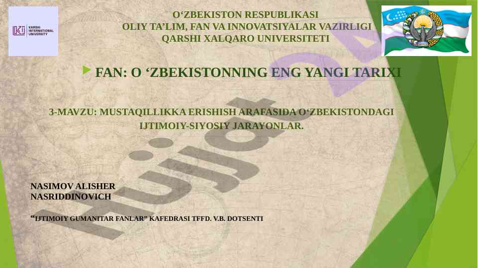 Mustaqillikka erishish arafasida o‘zbekistondagi ijtimoiy-siyosiy jarayonlar
