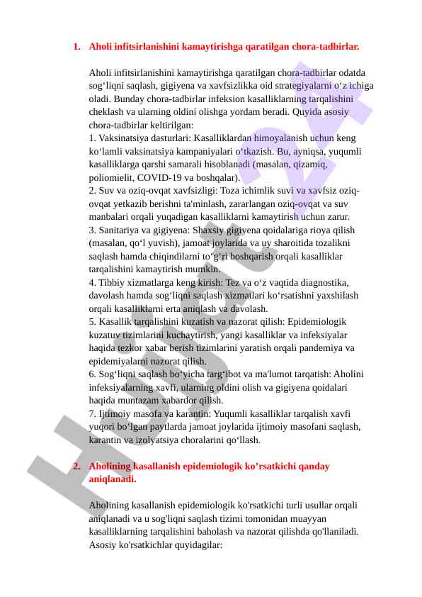 Aholi infitsirlanishini kamaytirishga qaratilgan chora-tadbirlar