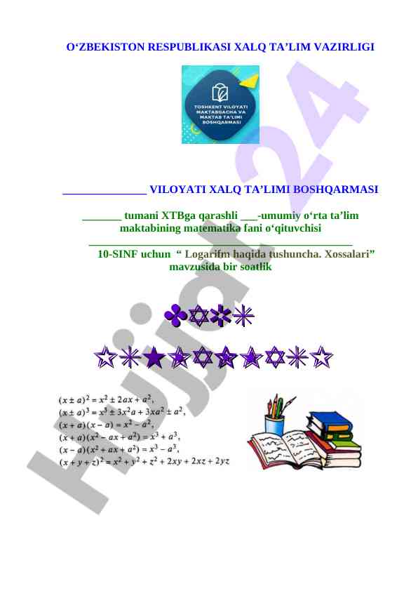 Logarifm haqida tushuncha va xossalari