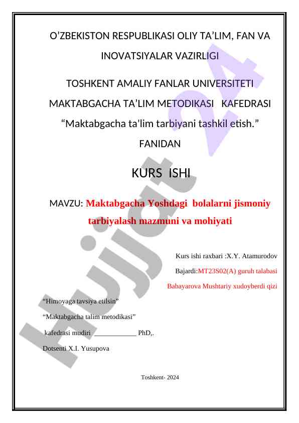Maktabgacha yoshdagi bolalarni jismoniy tarbiyalash