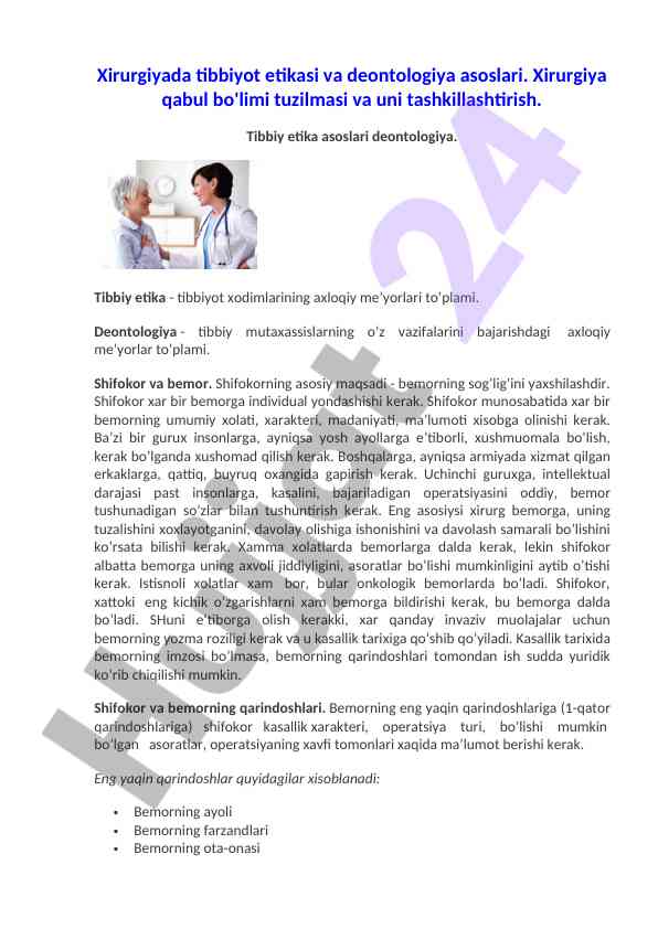 Xirurgiya tibbiyot etikasi va deontologiya asoslari