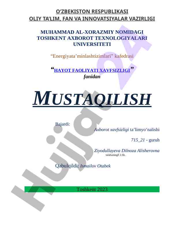 Hayot faoliyati xavfsizligi bo‘yicha o‘quv ishlari