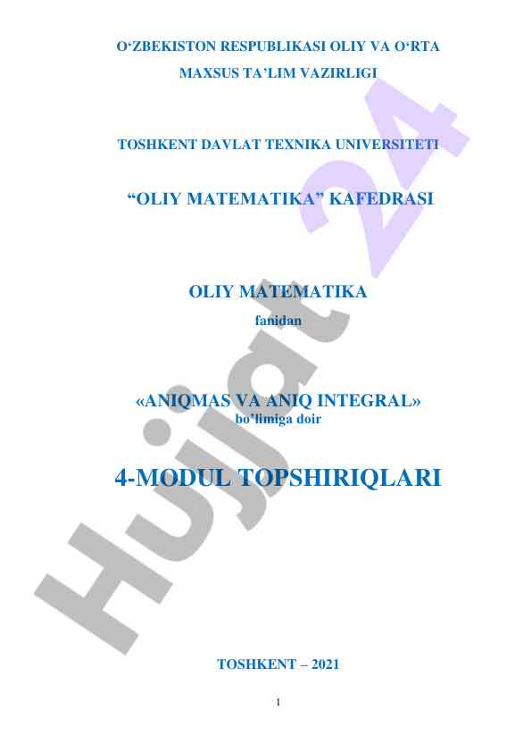 Aniqmas va aniq integral o‘quv modul topshiriqlari