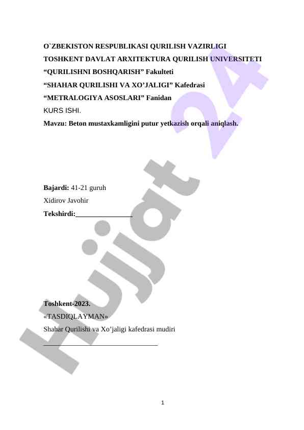 Beton mustaxkamligini putur yetkazish orqali aniqlash