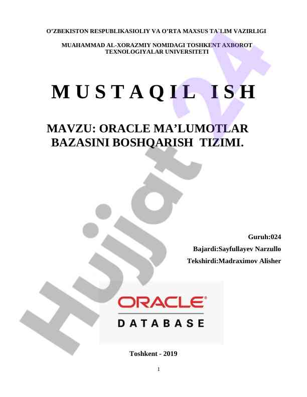 Oracle arxitekturasi va ma'lumotlar bazasini boshqarish