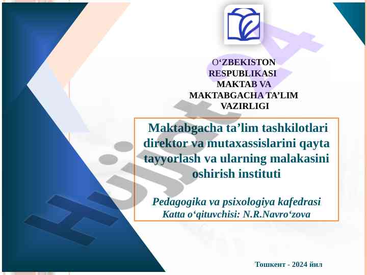 Maktabgacha ta’limda psixodiagnostika asoslari