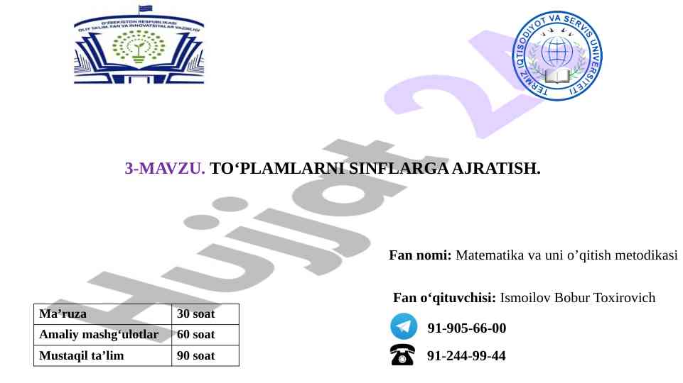 To‘plamlarni sinflarga ajratish metodlari