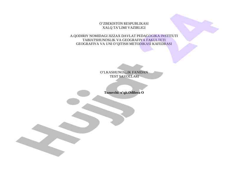 O’lkashunoslik fanidan test savollari