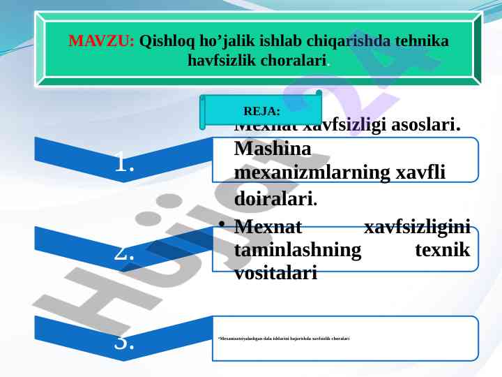 Qishloq ho’jalik ishlab chiqarishda tehnika havfsizlik