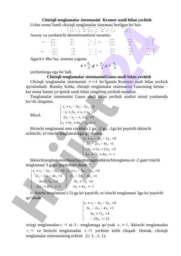Chiziqli tenglamalar sistemasi yechish usullari