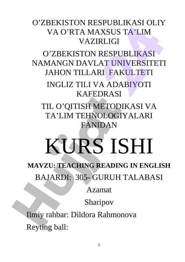 Teaching reading in english: metodikasi va strategiyalari