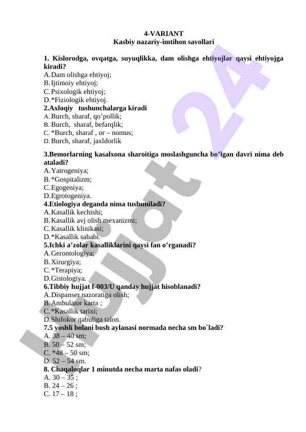 4-variant kasbiy nazariy imtihon savollari