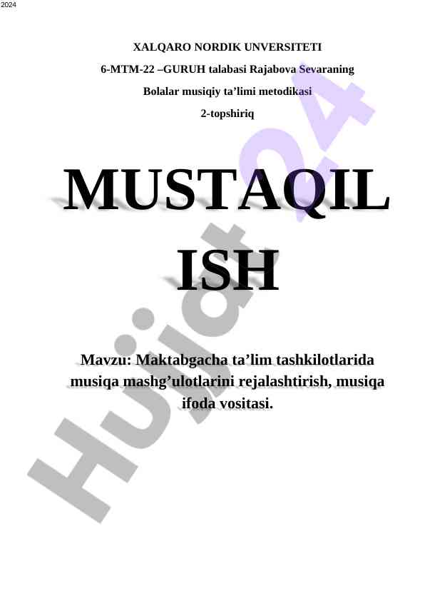 Bolalar musiqiy ta'limi metodikasi rejalashtirish