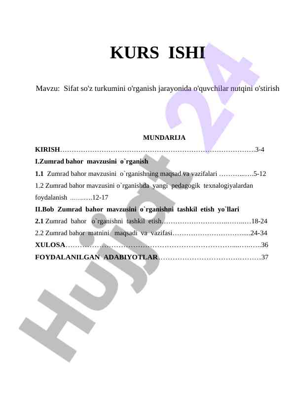Sifat so'z turkumini o'rganish jarayonida o'quvchilar nutqi