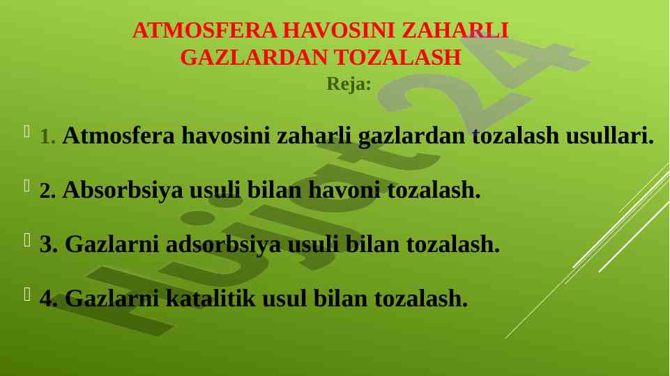 Atmosfera havosini zaharli gazlardan tozalash usullari