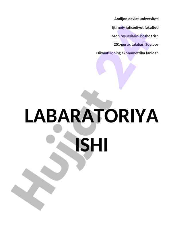 Ekonometrika fanidan laboratoriya ishining natijalari
