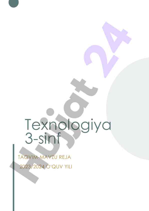Texnologiya 3-sinf taqvim-mavzu reja 2023/2024