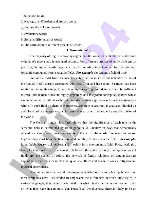 Semantic fields and lexical field analysis