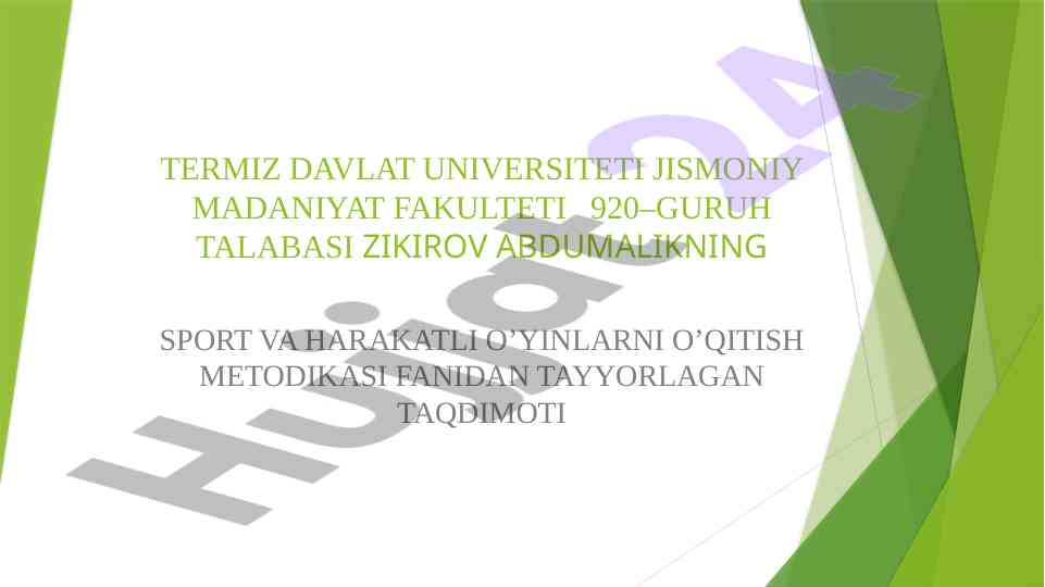 Harakatli o'yinlar metodikasi taqdimoti