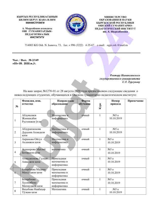 Osh institute student enrollment statistics report