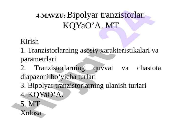 Bipolyar tranzistorlarning asosiy xarakteristikalarini o‘rganish
