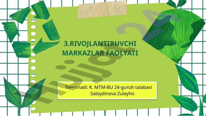 Rivojlantiruvchi markazlar faoliyati maktabgacha ta'limda