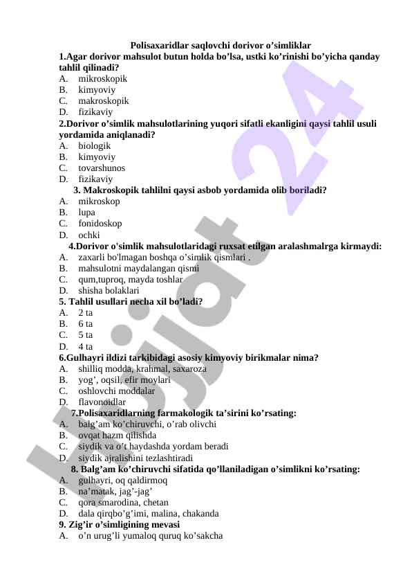 Polisaxaridlar va dorivor o'simliklar tahlili