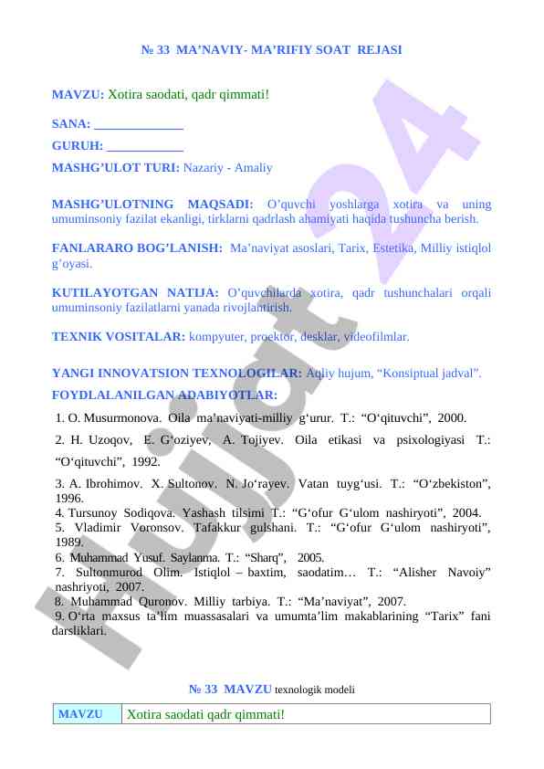Xotira saodatining qadr qimmati haqida tushuncha