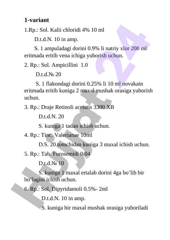 Farmatsevtik preparatlar bilan davolash rejalari