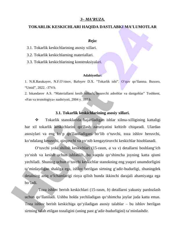 Tokarlik keskichlari haqida dastlabki ma’lumotlar