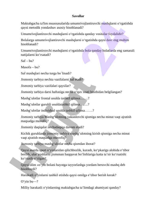 Maktabgacha ta'limda umumrivojlantiruvchi mashqlar