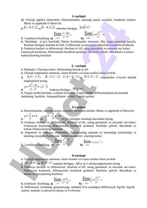 Chiziqli algebra va funksiyalar hosilalari