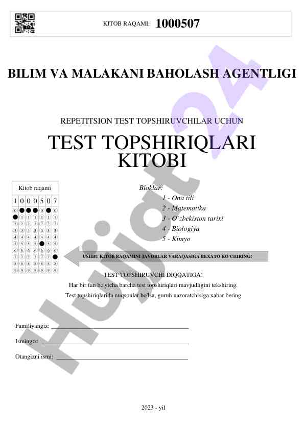 Repetitsion test topshiriqlari kitobi