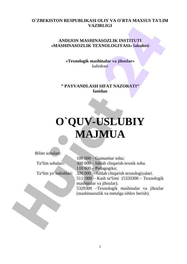 Payvandlash sifat nazorati o‘quv qo‘llanmasi