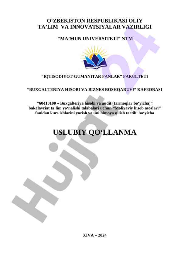 Moliyaviy hisob asoslari kurs ishlari uslubiy qo‘llanma