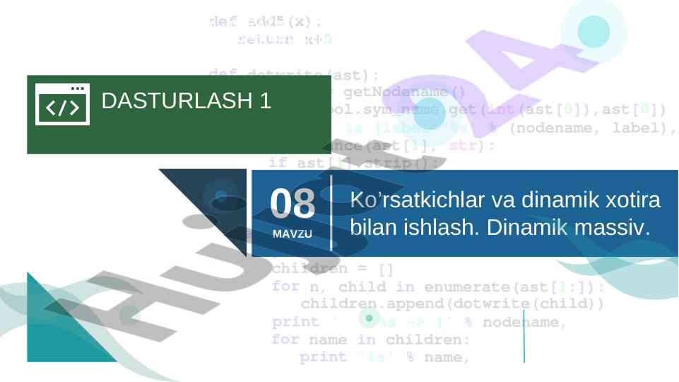 Dinamik massivlar va ko’rsatgichlar bo’yicha dars ishlanmasi