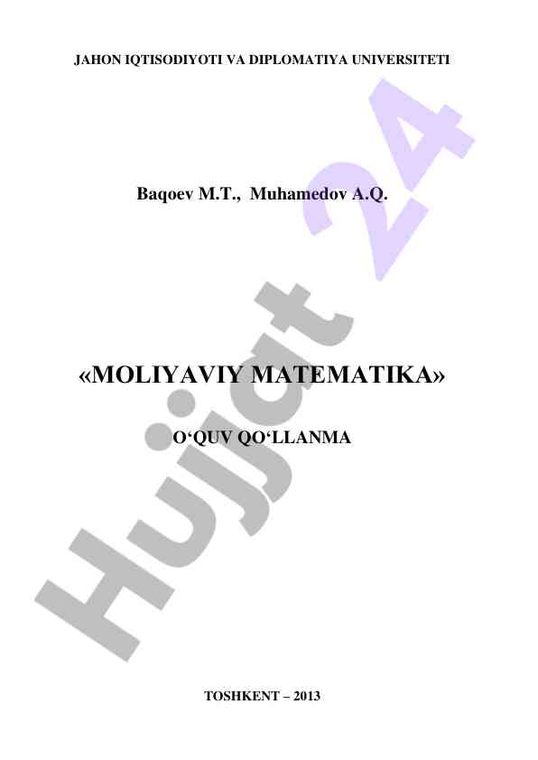 Moliyaviy matematikaga o‘quv qo‘llanma