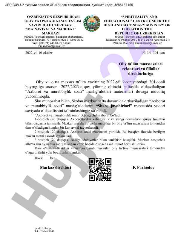 Axborot va murabbiylik soati mashg'ulotlari