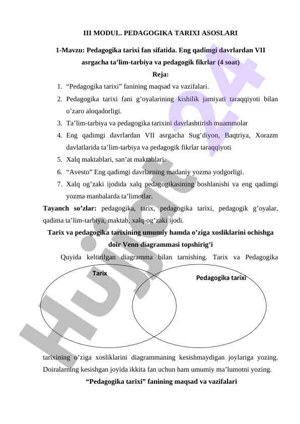 Pedagogika Tarixi Asoslari