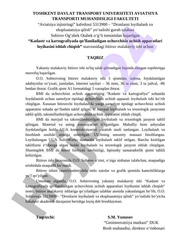 Kadastr va kartografiyada dronlarni loyihalash